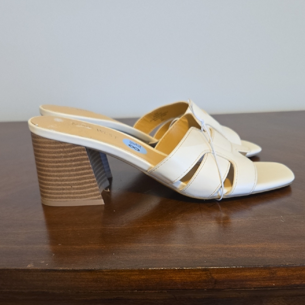 Nine West Cream Block Heel Mules